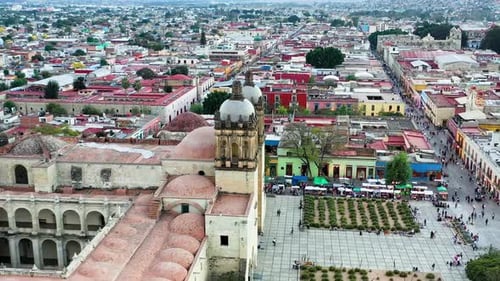 Oaxaca a famous colonial city in Mexico. Oaxaca is a beautiful artesanal indigenous town. Aerial Dro