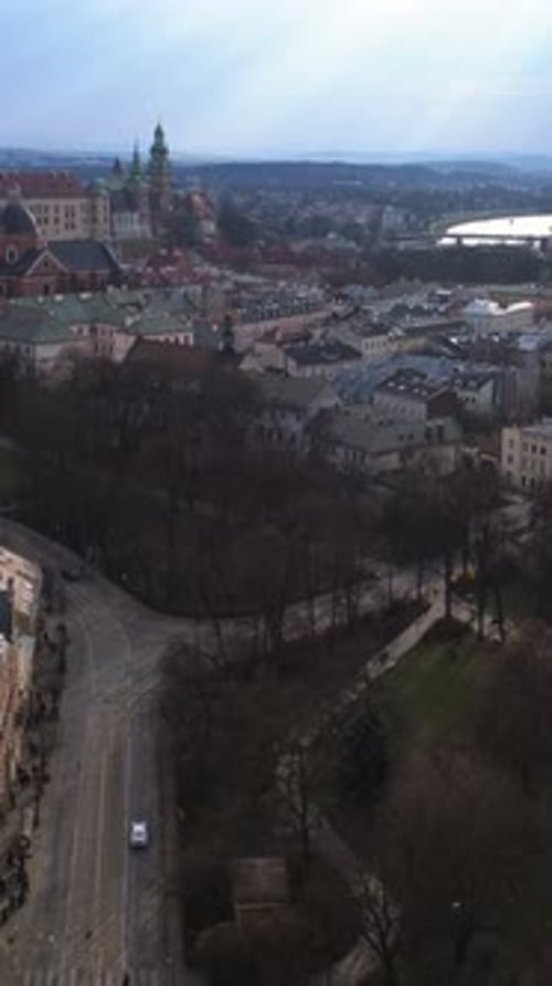 Drone Shot of Cityscape with Buildings and Street