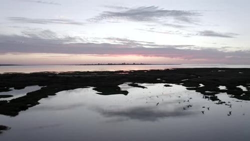 Aerial View of Wetland at Sunrise