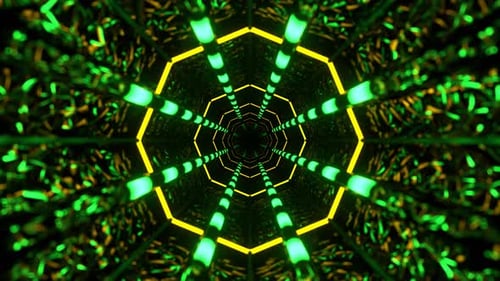 Gelber und grüner futuristischer heller abstrakter Tunnelhintergrund Vj Loop In 4K