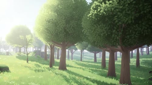 Cartoon Landscape with Hills and Forest