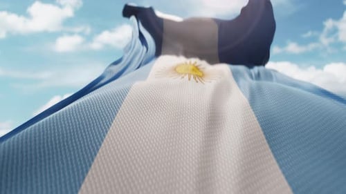 Realistic Argentinian Flag Waving in Clear Blue Sky