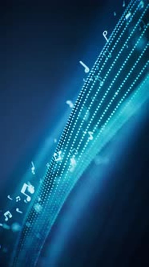 Music notes and glowing neon lines