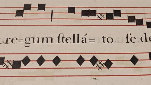 Close-up of Antique Musical Score with Handwritten Text