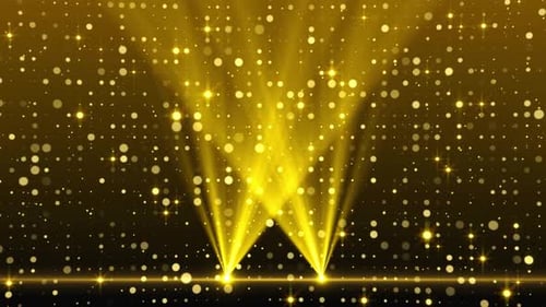 Golden Awards Stage Background with Spotlights and Glitter