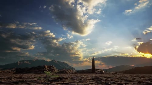 Small Green Plant Growing On Dry Ground Cracked And Dried-Up Land Soil Or Sand Surface