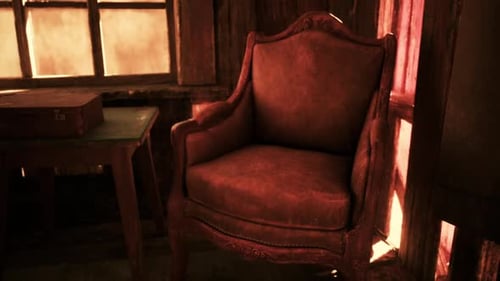 Vintage Armchair in Cozy Room with Dust Particles and Light Changes