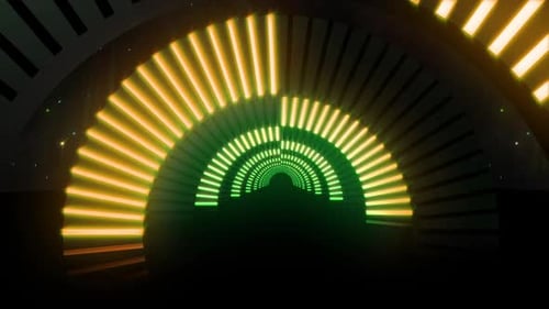 Vibrant neon tunnel lights glow with energy, creating dynamic motion