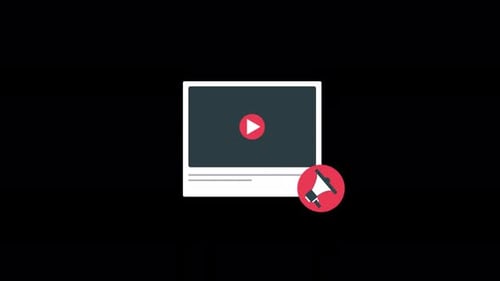 Reproductor de Vídeo con Megáfono. Vídeo de animación con concepto de marketing de contenidos en vídeo: transparente