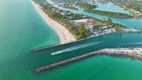 Nokomis Beach Ocean Inlet with Sailing Boats and North and South Jetty in Sarasota County USA Many