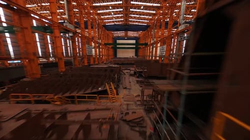 Industrie
de la construction navale. Vue aérienne de l'atelier de construction navale. 4K