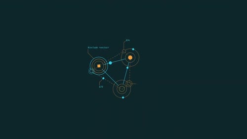 Animation en boucle de cercles reliés par des lignes (élément HUD)