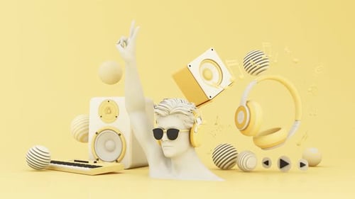 Modern Music Concept with 3D Classical Bust and Audio Equipment