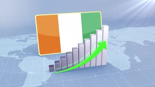 Ivory Coast Flag With Increasing Bar Chart Graph And Arrow Green