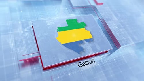 Gabon Map and Flag Reveal Digital Animation