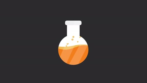 Animated Lab Flask with Bubbling Orange Liquid in Flat Design