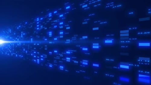 Digital Data Stream Abstract Blue Technology Background With Flowing Numbers And Glowing