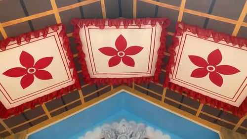 Belle décoration d'un plafond en pandal de Durga Puja. Pandal décoratif (temple temporaire fait pour
le dur)