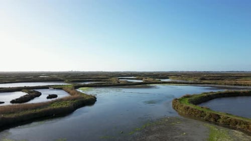 Drone is Flying Over the Gorgeous Salt Marshes of Guerande France