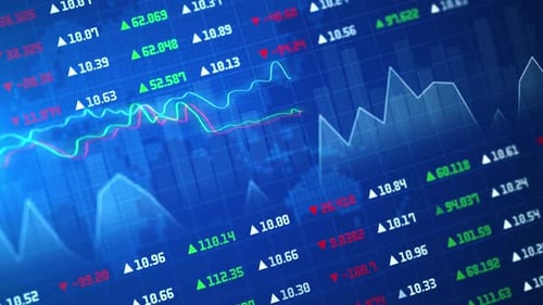 Digital Stock Market or Forex Trading Graph and Candlestick Chart Suitable for Financial Investment
