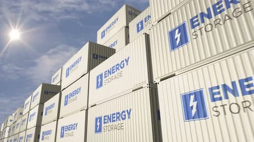Energy storage cargo containers in row looping