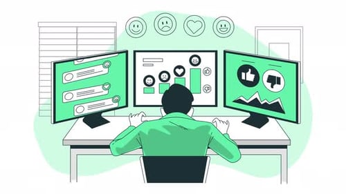 Flat Design Social Media Analytics Work Desk Animation