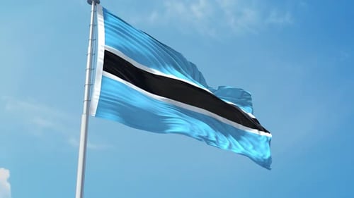 Botswana National Flag Waving in Realistic Blue Sky