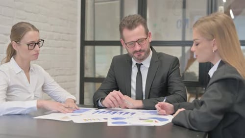 Business Team Analyzing Charts Together in Modern Office