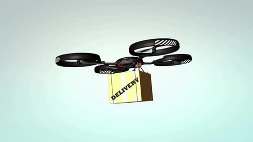 3D Animated Delivery Drone Carrying Package with Alpha Channel
