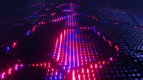 Futuristic Neon Glowing Grid Wave Background Loop