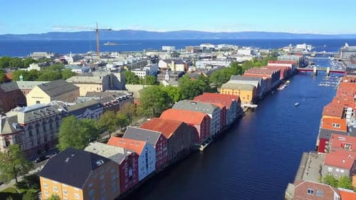 Colorful Old Houses Aerial View Trondheim
