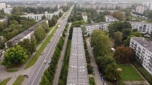 Old apartment buildings of Riga suburbs, aerial view