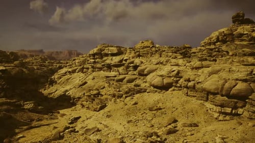 Desolate Rugged Terrain Somber Rocky Plain Beneath Threatening Storm Clouds