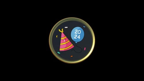 Rotating 2024 New Year Celebration Golden Badge Animation