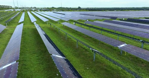 Sustainable Electrical Power Plant with Rows of Solar Photovoltaic Panels for Producing Clean