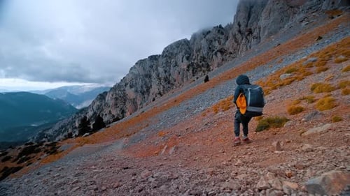 Hiking in the Pyrenees Mountains of Spain During Cloudy Weather