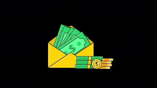 Money in Envelope Flat Design Animation