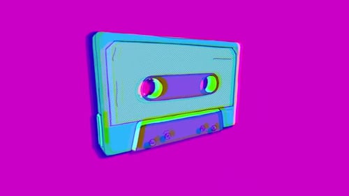 Retro Music Cassette Rotating with Glitch Effect