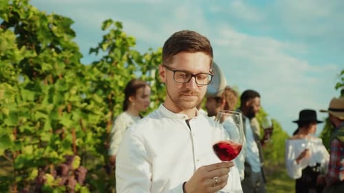 Wine Tasting Experience in Vineyard An Expert Evaluating Fine Red Wine Selection