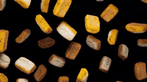 Falling Bread Cubes Food Background Seamless Loop