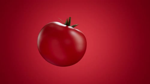 A sticker with an organic label is placed on the tomato. 4k video footage. 3D