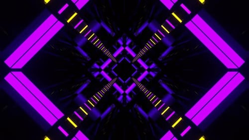 Violette und gelbe blinkende Neonlampen, Tunnelhintergrund, VJ Loop In 4K