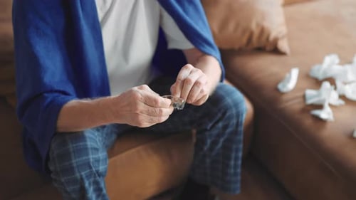 Aged Man Taking Modern Pills for Curing Disease of Old Age Hypertension or Cold Sick Senior Man