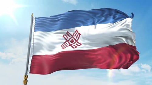 Realistic 3D Waving Flag with Blue White Red Stripes and Emblem