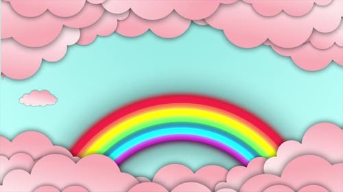 Colorful Cartoon Rainbow Reveal with Animated Pink Clouds