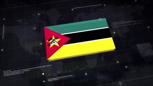 Animated Mozambique Flag on Futuristic Digital Grid Background