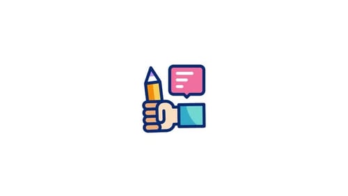 Animated Flat Design Icon Hand Holding Pencil Comment Bubble