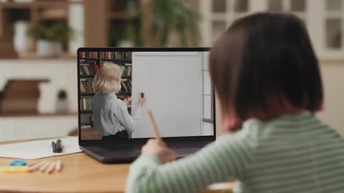 Girl Learning Math Online At Home From Teacher