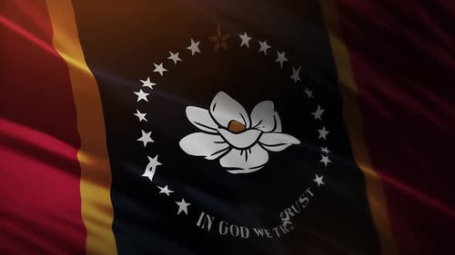 Mississippi State Flag Waving with Magnolia and Stars