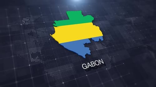 Gabon Map Animated with National Flag and Digital Background